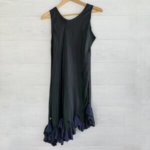 SKIF Skifo - Black sleeveless sheath navy ruffled hem slip dress, M
